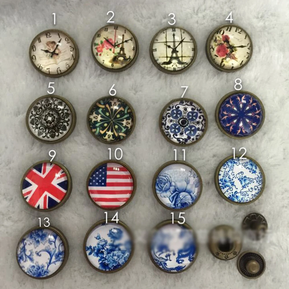 

Crystal design vintage clock national flag floral pattern design 18mm 633 snap button DIY sewing leather craft accessories 50set