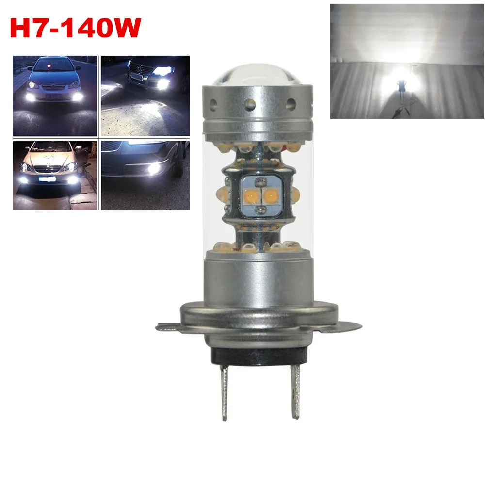 

Extremely Bright 1200LM 140W LED Bulbs with Projector for Low Beam Fog Lights Daytime Running DRL Driving H7 6000K White