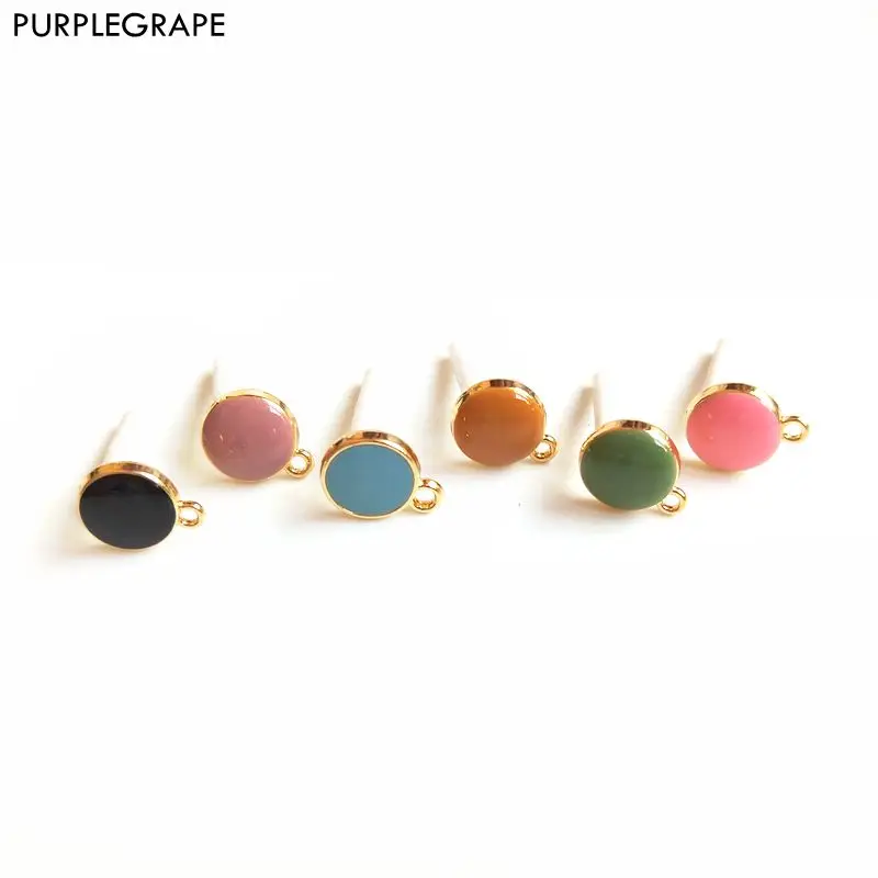 PURPLEGRAPE Alloy ear pin DIY earrings accessories material handmade color round pendant 10 pieces