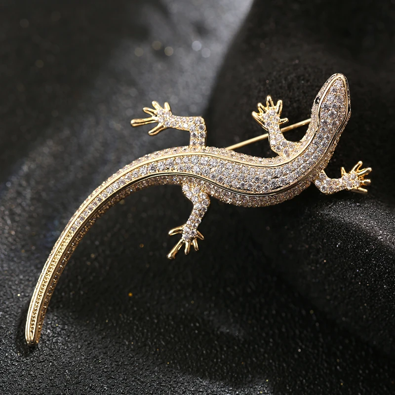 2023 Luxury Zircon Lizard Men's Brooch Salamander Pin Badge Gecko Cute Vintage Animal Jewelry Brooches Pins Mother's Day Gifts