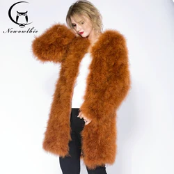 90 cm vendita calda pelliccia di lana di struzzo plus size cappotto donna pelliccia di piume giacche e cappotti invernali da donna