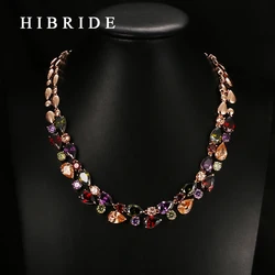 HIBRIDE Fashion Jewelry White Red Green Blue Muticolor Cubic Zirconia Necklaces For Women Top Quality Ladies Necklace N-18