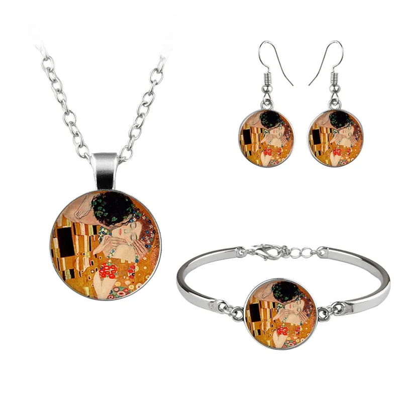 Van Gogh Painting Jewelry Sets The Starry Night Glass Dome Earrings Necklace Bracelets For Women Vintage Jewellery