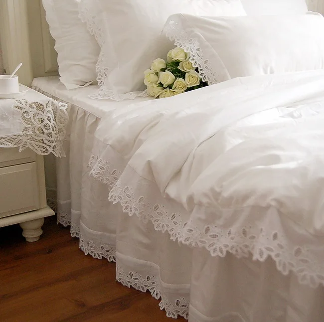 Fancy wed white lace edge bedding,girl twin full queen king princess fairyfair bedclothes bed skirt pillow case comforter set