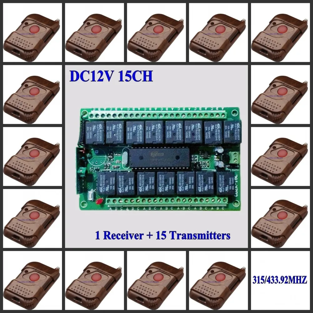 

DC 12V 15CH RF Relay Receiver Board+15 Transmitters 1 Button LED Lamp Light Bulb Button Contact Wireless Switch ASK Smart Switch