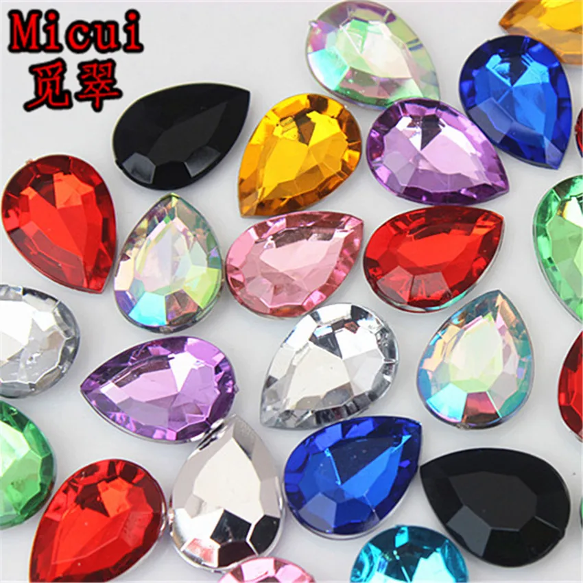 Micui 50pcs 13*18mm Drop Pointback Acrylic Rhinestones Crystal Diy Acrylic Beads For Clothing Garments Phone Bags MC169