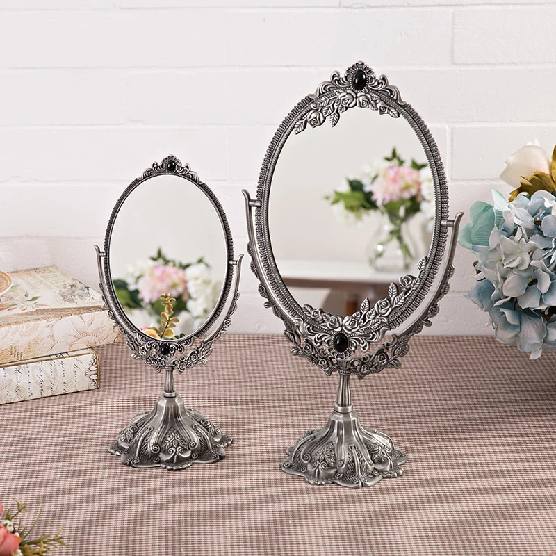 360 degree rotating bronze/silver meatl makeup mirror double vanity mirror with mirror frame decorative framed mirror HZJ001