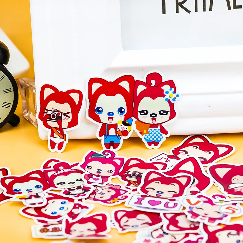 34pcs Cute fox Cartoon stickers scrapbooking For Phone Car Case Waterproof Laptop Bicycle Notebook Backpack Kids Toy Stickers