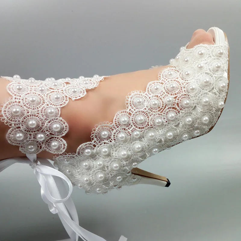 Lace-Up Bride Wedding shoes fashion shoes for woman ankle strap party dress shoes Open toe high heels Pumps female