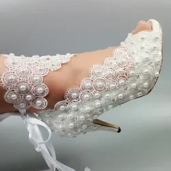 Lace-Up Da Cerimonia Nuziale Della Sposa scarpe scarpe di moda per la donna cinturino alla caviglia scarpe da sera del partito Open toe Pompe degli alti talloni femminile