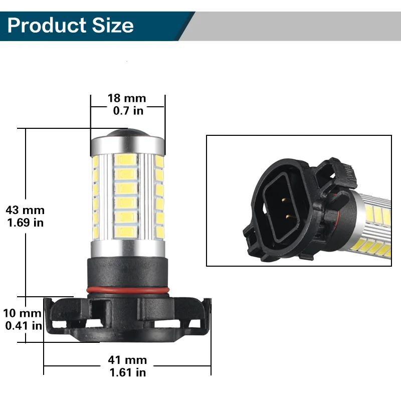 2Pcs LED 5202 H16(EU) PSX24W 5630 33SMD Bulbs For Car Auto LED Fog Light or Driving Running Lights Lamp 12V 6000K White 3000K