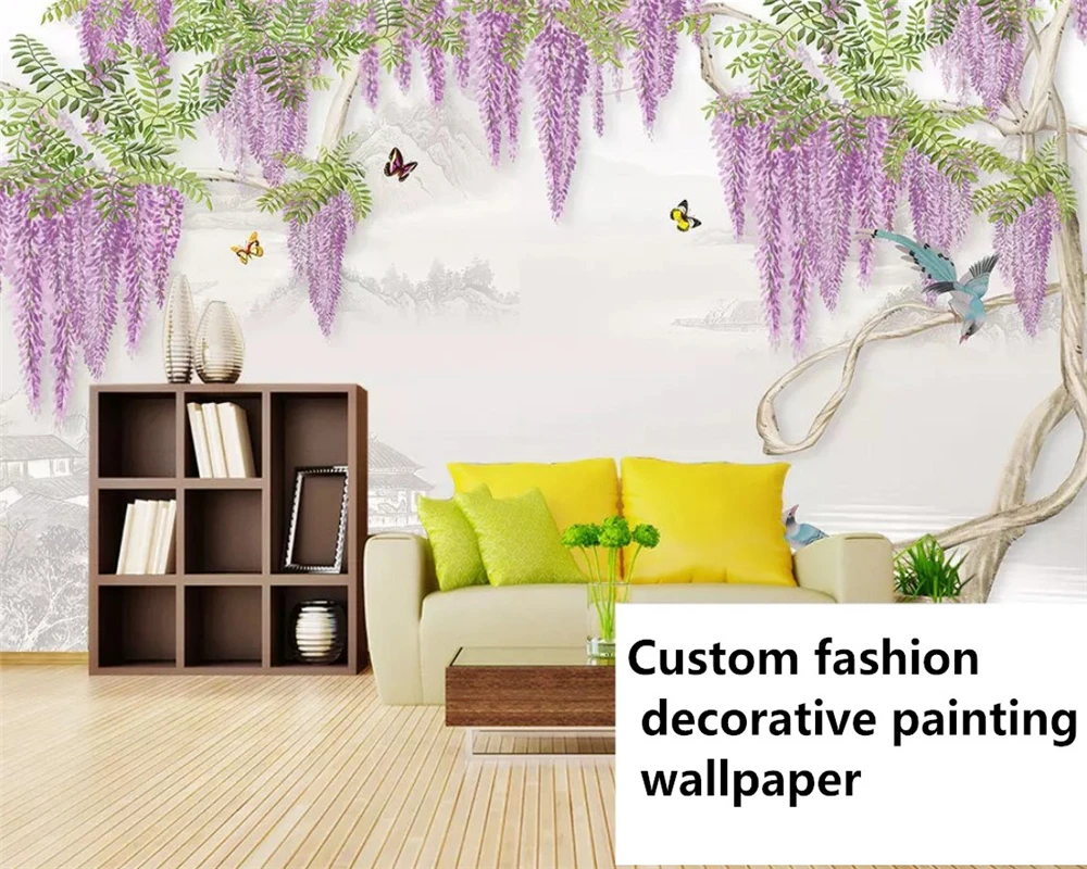 beibehang Custom fashion modern personality wallpaper fantasy wisteria blue background papel de parede 3d wall papers home decor