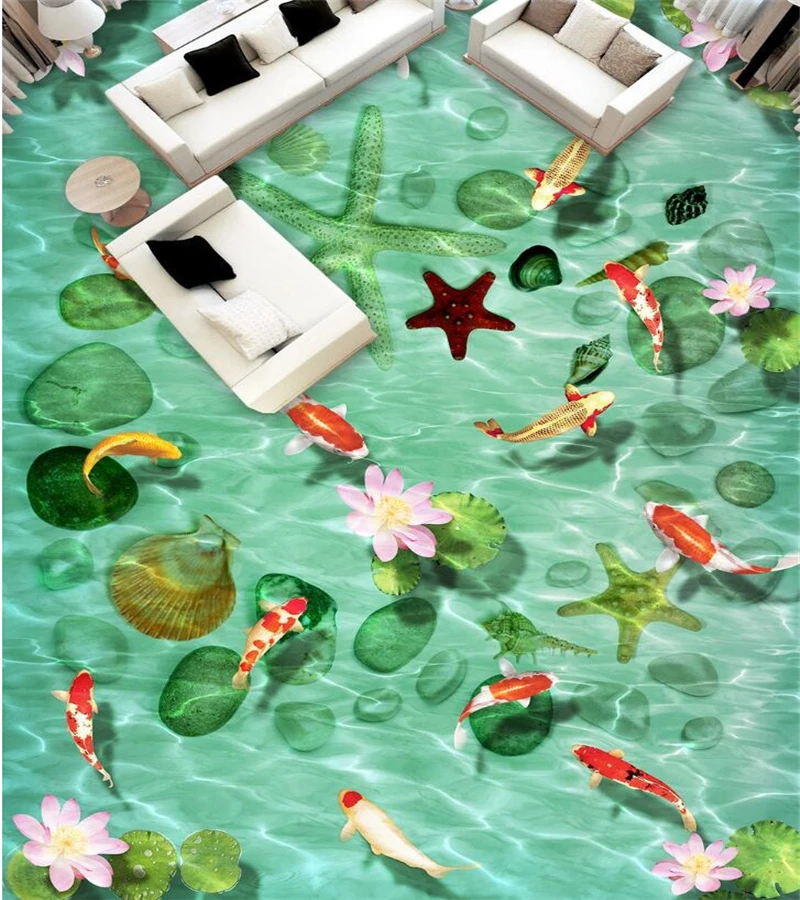 beibehang Customized large floor painting 3d self-adhesive mulch stone shell sea star squid lotus 3D floor tile decorative floor