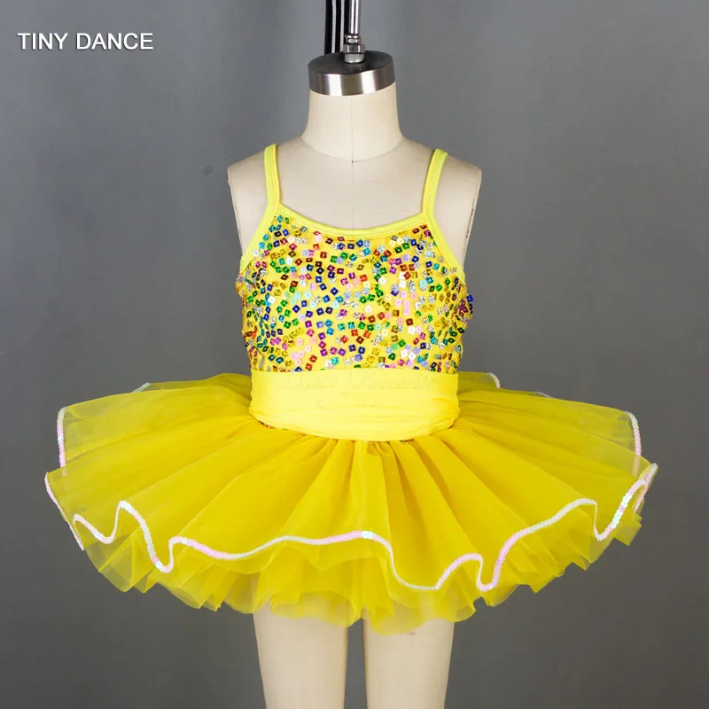 Shining Yellow Sequin Bodice Tutu Dress for Kids Dance Show Performance Ballerina Costume Girls Leotard Dress Ballet Tutus 19212