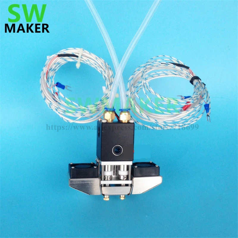 UM2+ 3D printer complete dual print head hot end kit all metal kit dual nozzle 1.75/3mm for DIY 3D printer