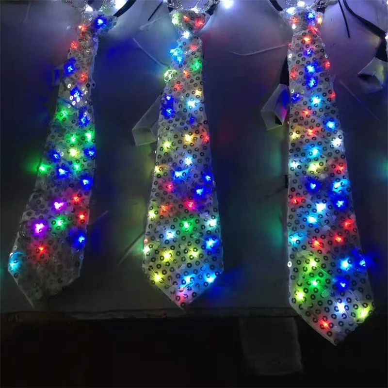 5 PCS Colorful Led Luminous Neck Tie Mixcolor Flashing Fashion Tie Party And Dancing Stage Glowing Christmas Dance Wear Tie