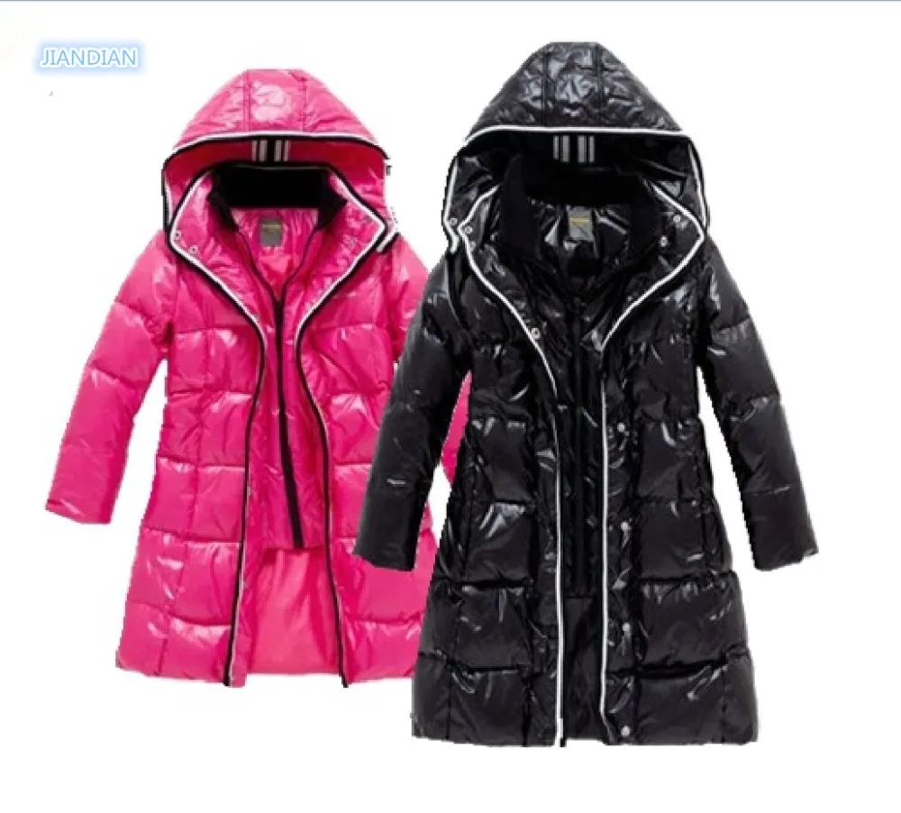 Fashion Girls Winter Coats Female Child Down Jackets Outerwear Shiny Waterproof Medium-Long Thick 90% Duck Down Parkas