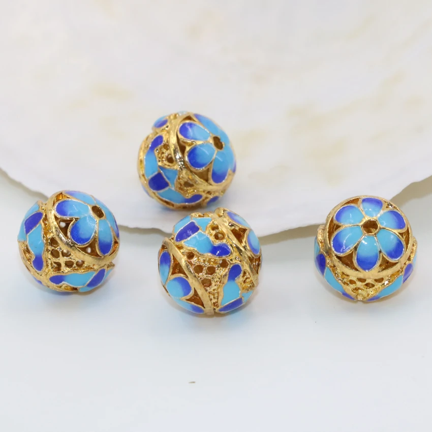 14mm round ball spacers beads gold-color enamel cloisonne accessories 5pcs wholesale price diy elegant jewelry findings B2517