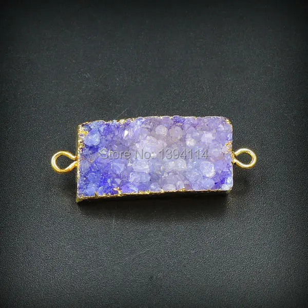 Mixed Colors Crystal Druzy Rectangle Connector With Side Gold-plated Approx 30*15mm