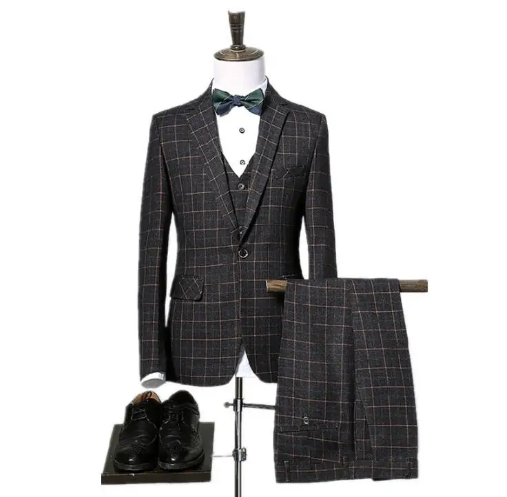 

jacket+pants+vest costume mariage homme plaid wedding suits men blazer men wedding dress stripe men's Dress suits christmas suit