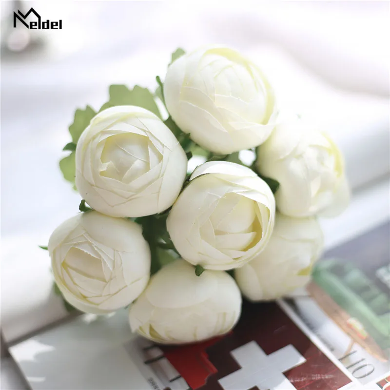 Meldel เจ้าสาวงานแต่งงานดอกไม้ประดิษฐ์ Rose Peony 7 หัวดอกไม้สีชมพูเพื่อนเจ้าสาว Bouquet DIY งานแต่งงานอุปกรณ์