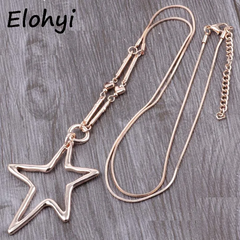 ELOYHI Boho Hollow Pentagram Women Punk Statment Pendant Long Chain Necklace Sweater Chain For Women Necklace&Pendants Jewelry