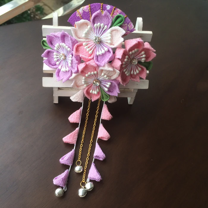 Handmade and wind hair accessories DIY cherry hairpins bells tassels side clips Hanfu kimono tiara Japanese style flower tiara