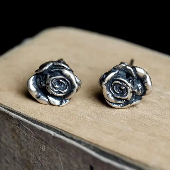 

Vintage Genuine Solid 925 Sterling Silver Earrings Beautiful Rose Flower Stud Earrings Valentine's Day Gift