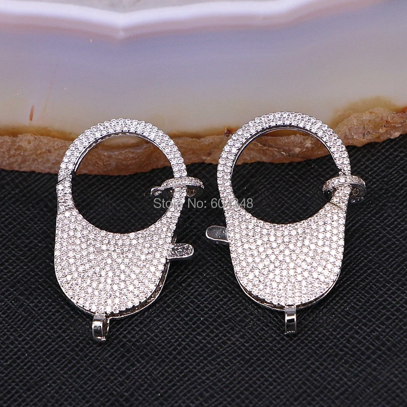 5PCS ZYZ180-9212 Clear CZ Micro Pave Copper Lobster Clasp Silver Color Lobster Clasp 24 * 41 mm