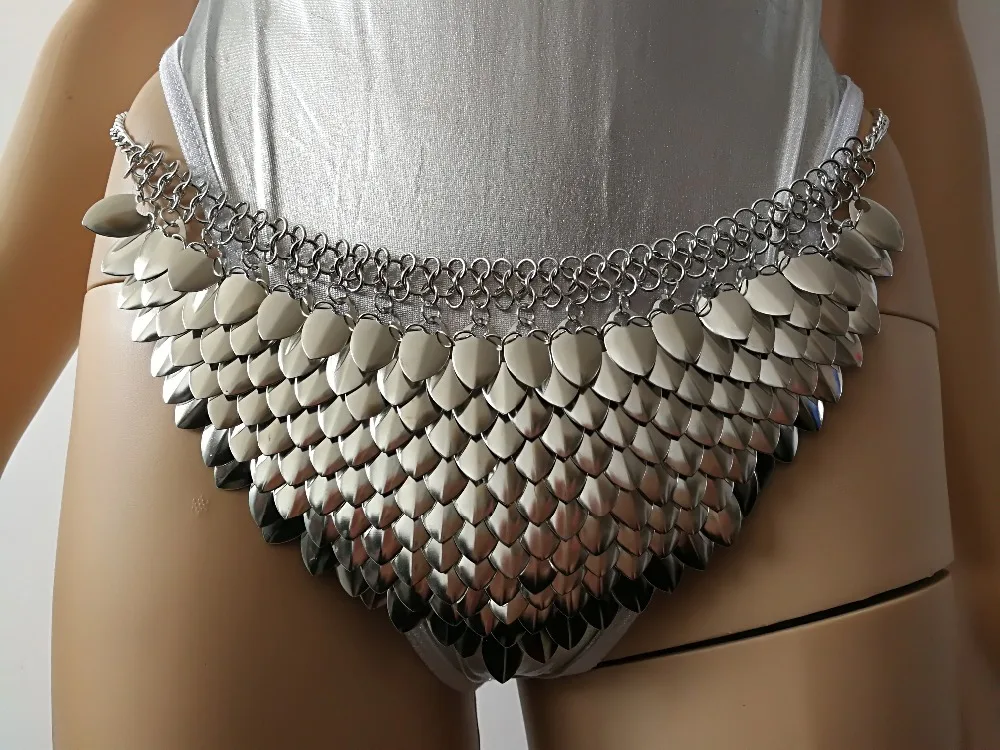 New Fashion Style B754 Silver Scalemail Mermaid Fish Scales Loin Cloth Skirt Chainmail Belly Chains Jewelry Layers Waist Chains