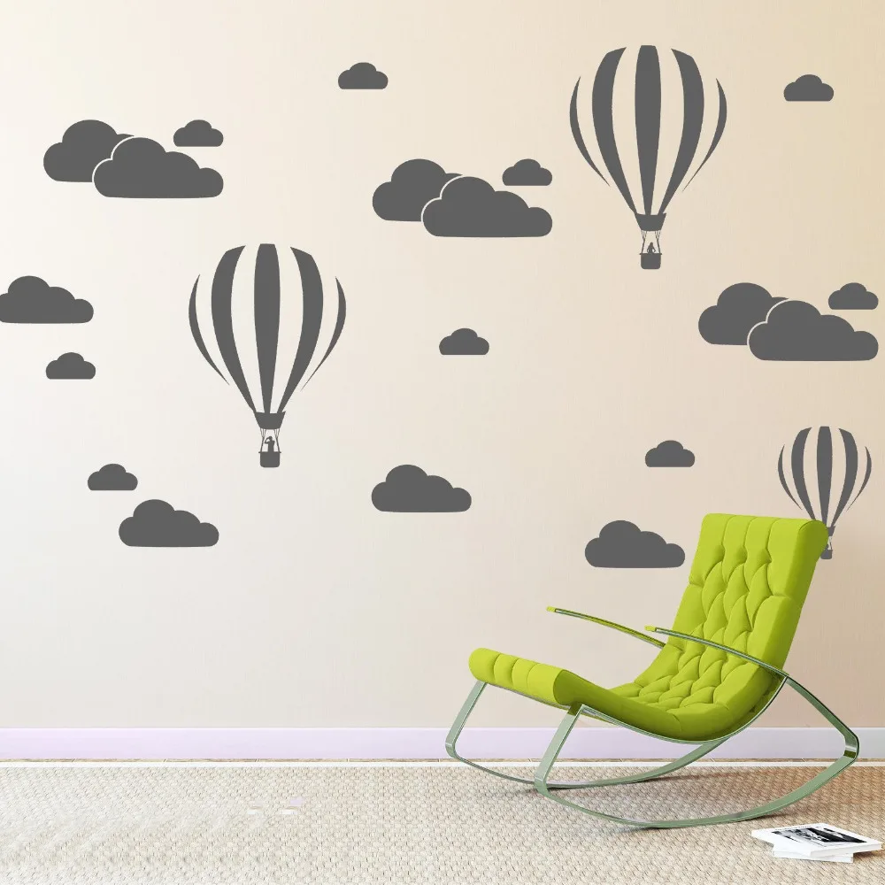 New Cartoon Hot Air Balloon White Clouds Wall Stickers For Kids Baby Rooms Nursery Wallpaper Home Decor Bedroom Vinyl Art Mural