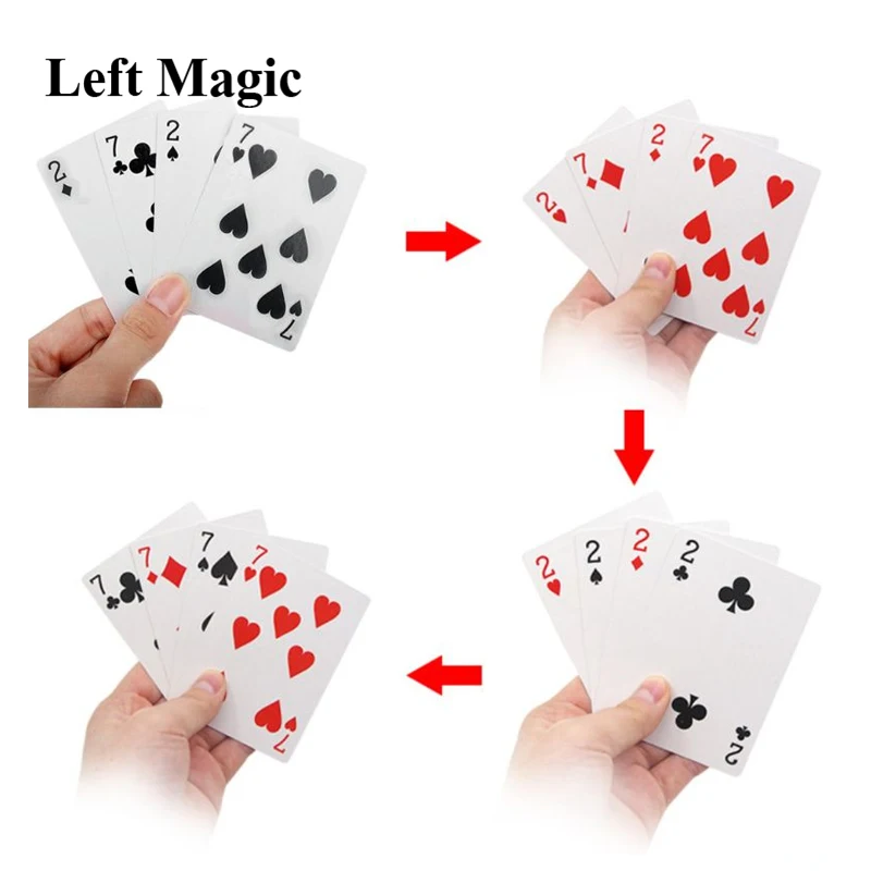 4 Cards 7 To 2 Transformer Magic Tricks Magic Props Close Up Street Magic Trick Playing Cards Accessories Comedy