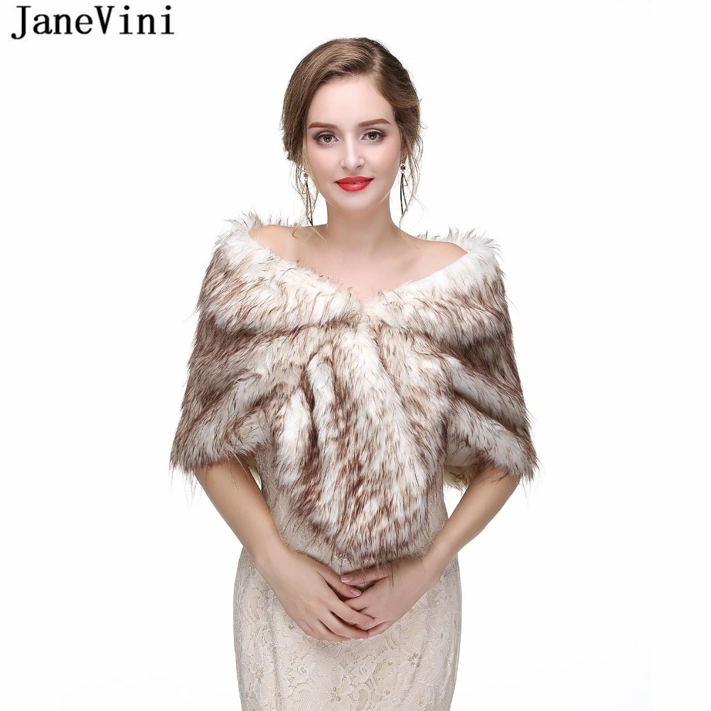 

JaneVini Elegant Faux Fur Shawls and Wraps for Wedding Dress Christmas Bride Winter Jacket Capes Stoles Bolero Women Accessories