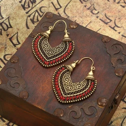 Vintage Statement Ethnic Boho Earrings For Women Heart Shape Bohemian Earings Jewelry Rope Wrap Handmade Drop Earrings Gift