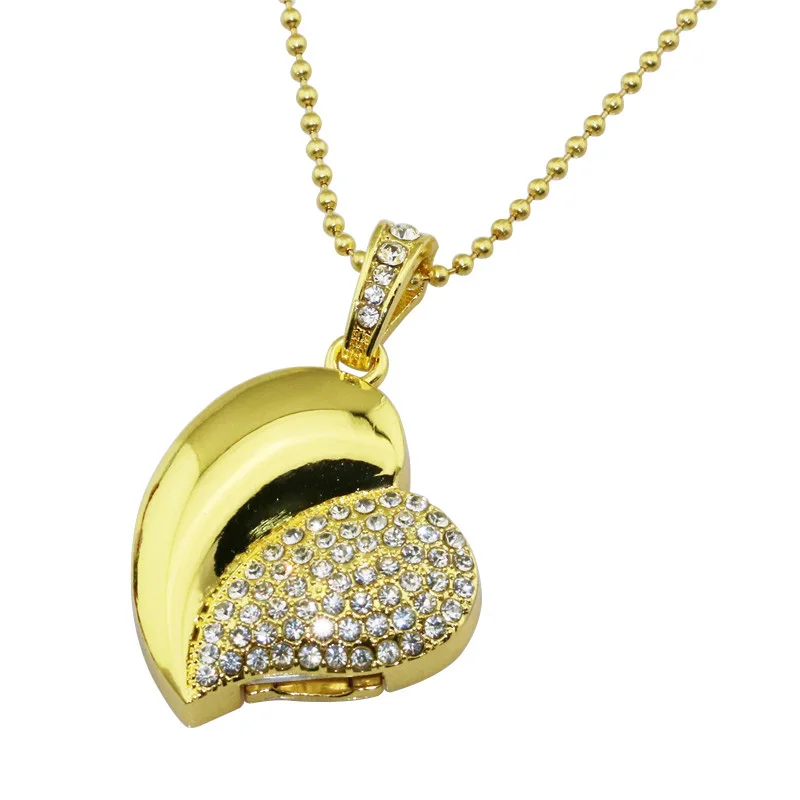 Real Capacity Crystal Heart USB Flash Drive Disk Necklace 8GB 16GB 32GB Diamond Heart Jewelry Usb Pendrive Creative Girl Gift