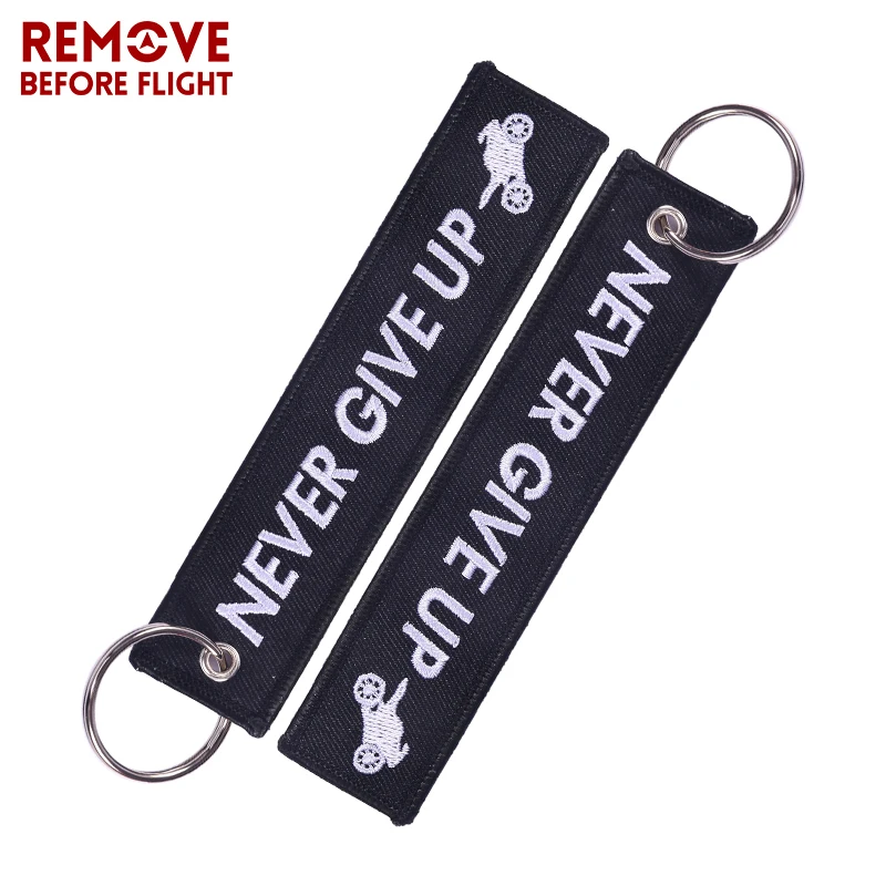 

Black Keychains Embroidery Never Give Up Key Chain OEM Car Key Ring Fashion Keychain for Motorcycle Cars llaveros 20 PCS/LOT