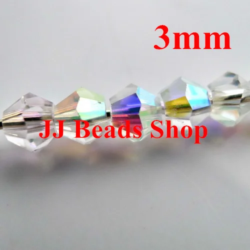 1500pcs/Lot Chinese  5301 bicone bead in strand 3mm Crystal Half-AB (Aurore Boreale) colour crystal bicone beads B130451