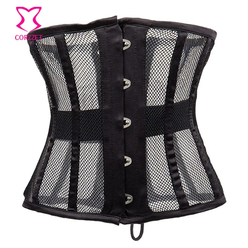 

Corzzet Plus Size Black Finishnet Waist Trainer Underbust Corsets And Bustiers Steel Boned Wasit Cincher Shapewear Sexy Corselet