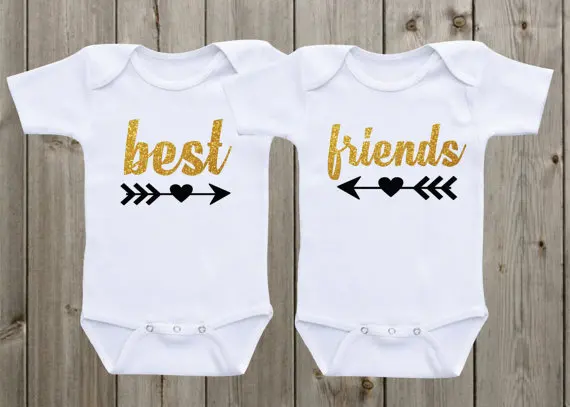 custom glitter Best Friend Twin newborn infant baby bodysuit onepiece romper Outfit coming Home toddler shirt party favors