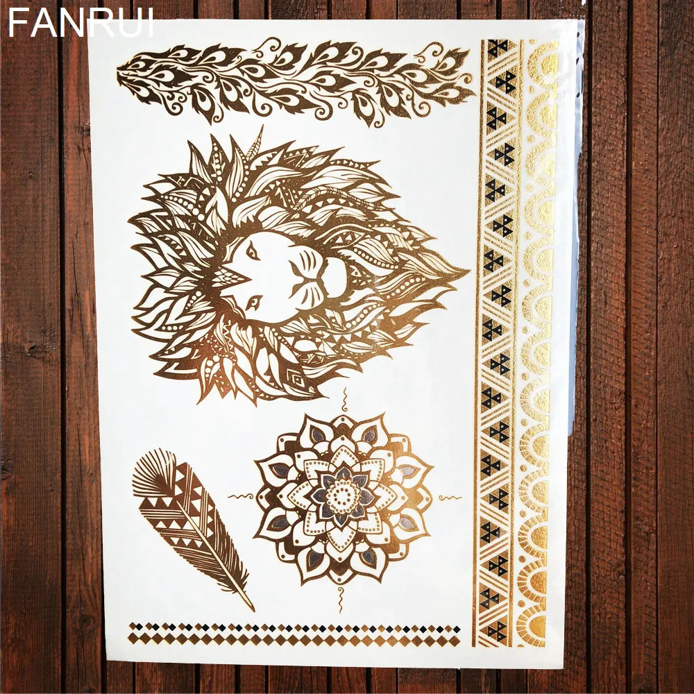 Wing Feather Gold Metallic Temporary Tattoo Girl Body Arm Art Tattoo Stickers Women Legs Leaves Flash Fake Tatoos Chains Hand