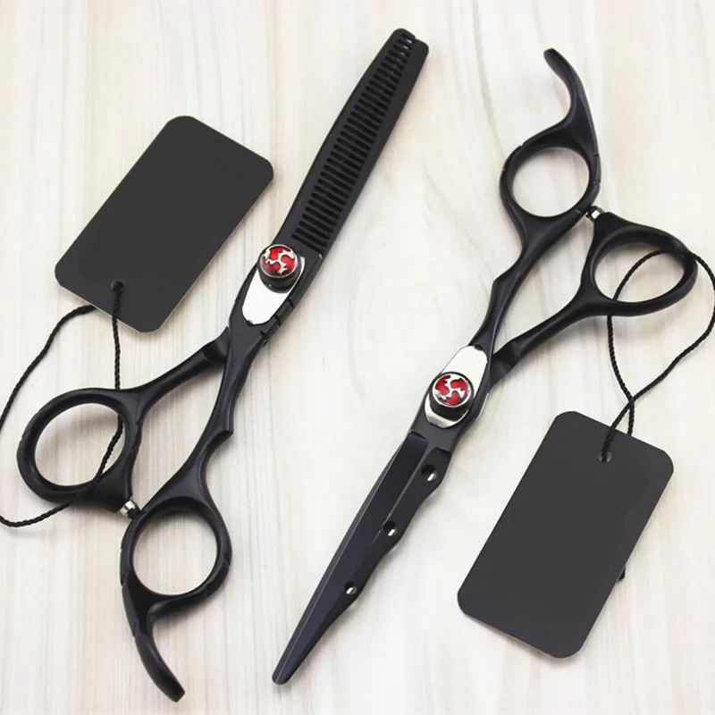 Professional Japan 440c 6 inch Black hair cutting scissors haircut thinning barber makas haircutting shears Hairdresser scissors