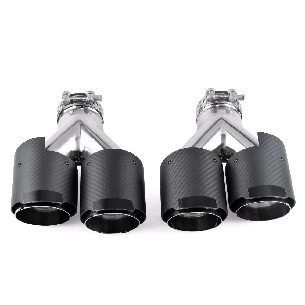 RASTP-Inlet 63mm Dual Carbon Fiber Stainless Steel Universal Exhaust Tip Double End Pipe for Volkswagen BMW Porsche RS-CR2017