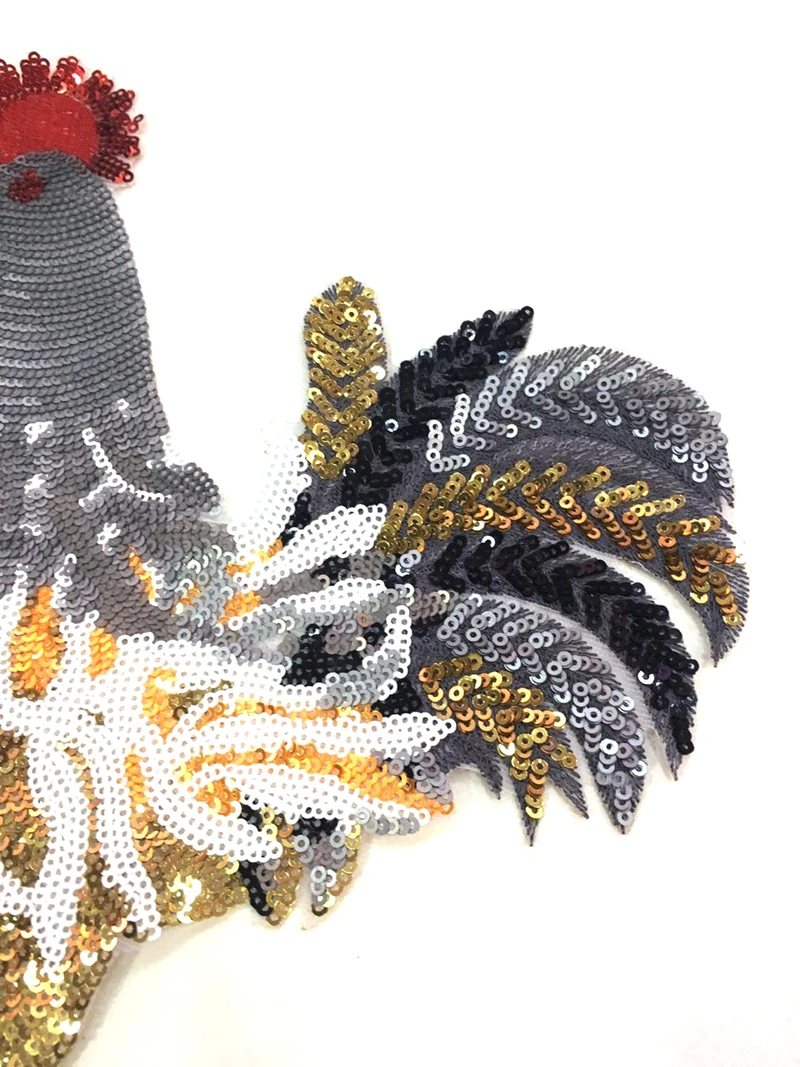 1 Piece Large Sequins Rooster Bead Sequins Patch Vintage Embroidered Applique Fashion Clothing Decoration Sew On Patch Accessory