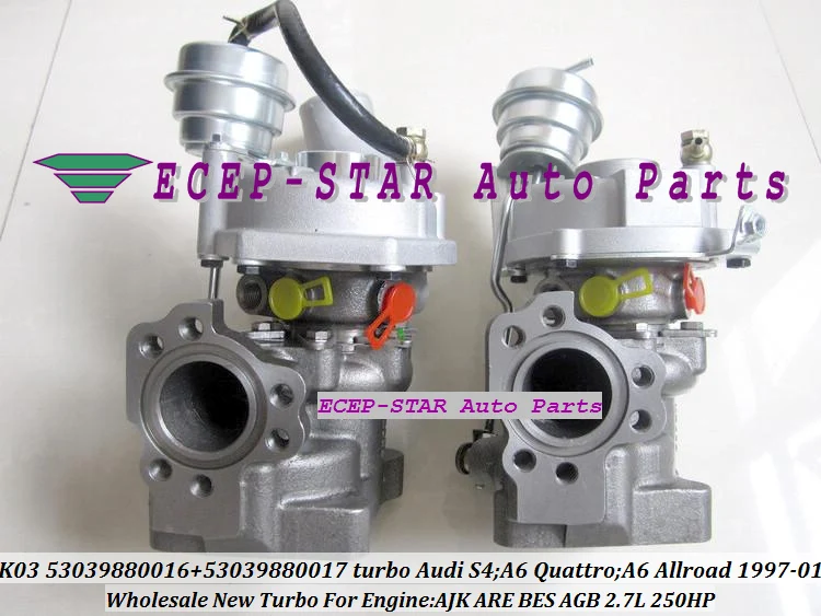 Free Ship K03 16 53039880016 53039880017 078145701R Twin Turbo Turbocharger For AUDI S4 A6 1997-01 AJK ARE BES AGB V6 2.7L C5 S4