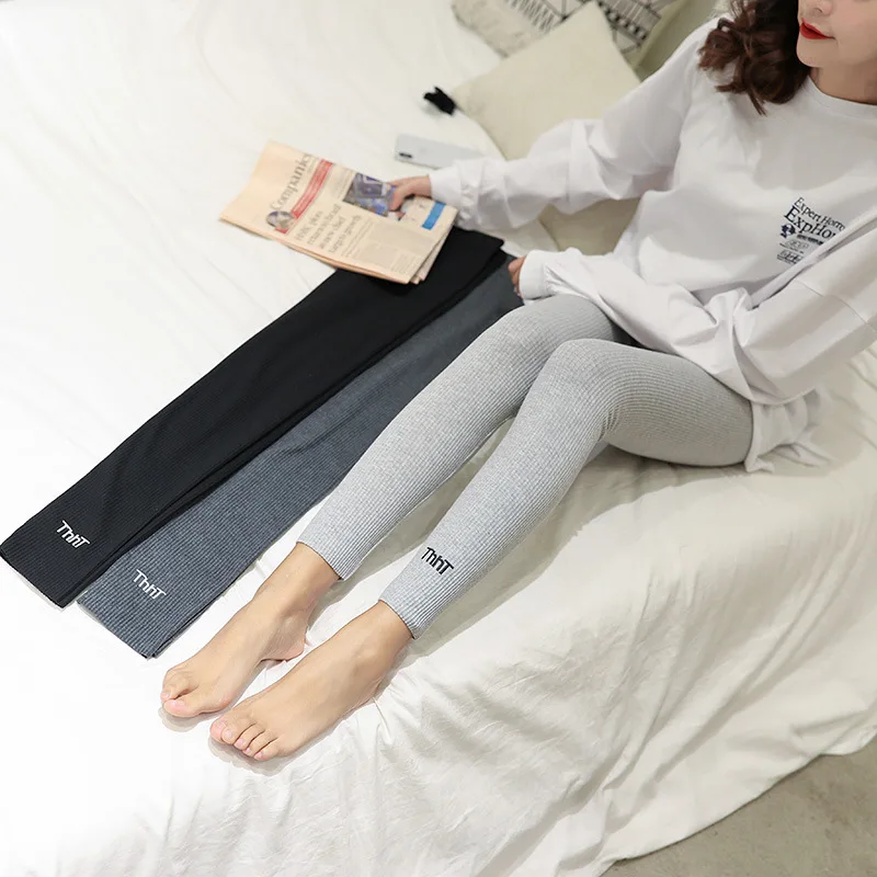 

High Waist NEW women's casual Embroidery Letter Ribbed Pencil Trousers Girls's cute Slim Stretch Pants fashion Pencil Trousers