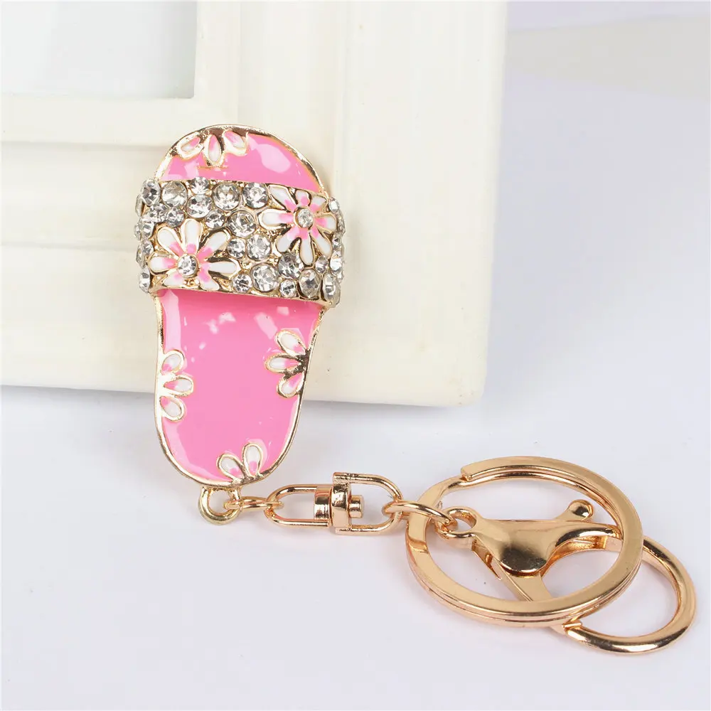 Blue Flip-Flops Slipper Shoe Pendant Charm Rhinestone Crystal Keyring Key Chain for Handbag Purse Bag Carkey Wedding Gift