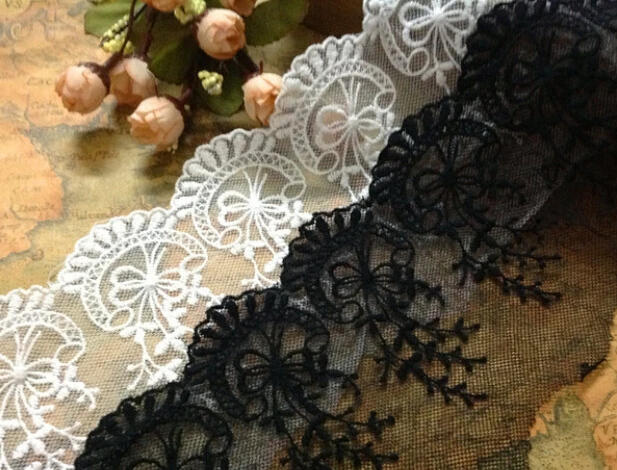 

10 yard/lot width 4.72" 12cm white/black embroidered net lace trim ribbon Fabric Wedding Craft L4K251 28504