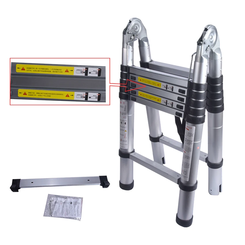 Échelle télescopique Portable multifonctionnelle en alliage d'aluminium, porte et chevrons, 1.9M + 1.9M