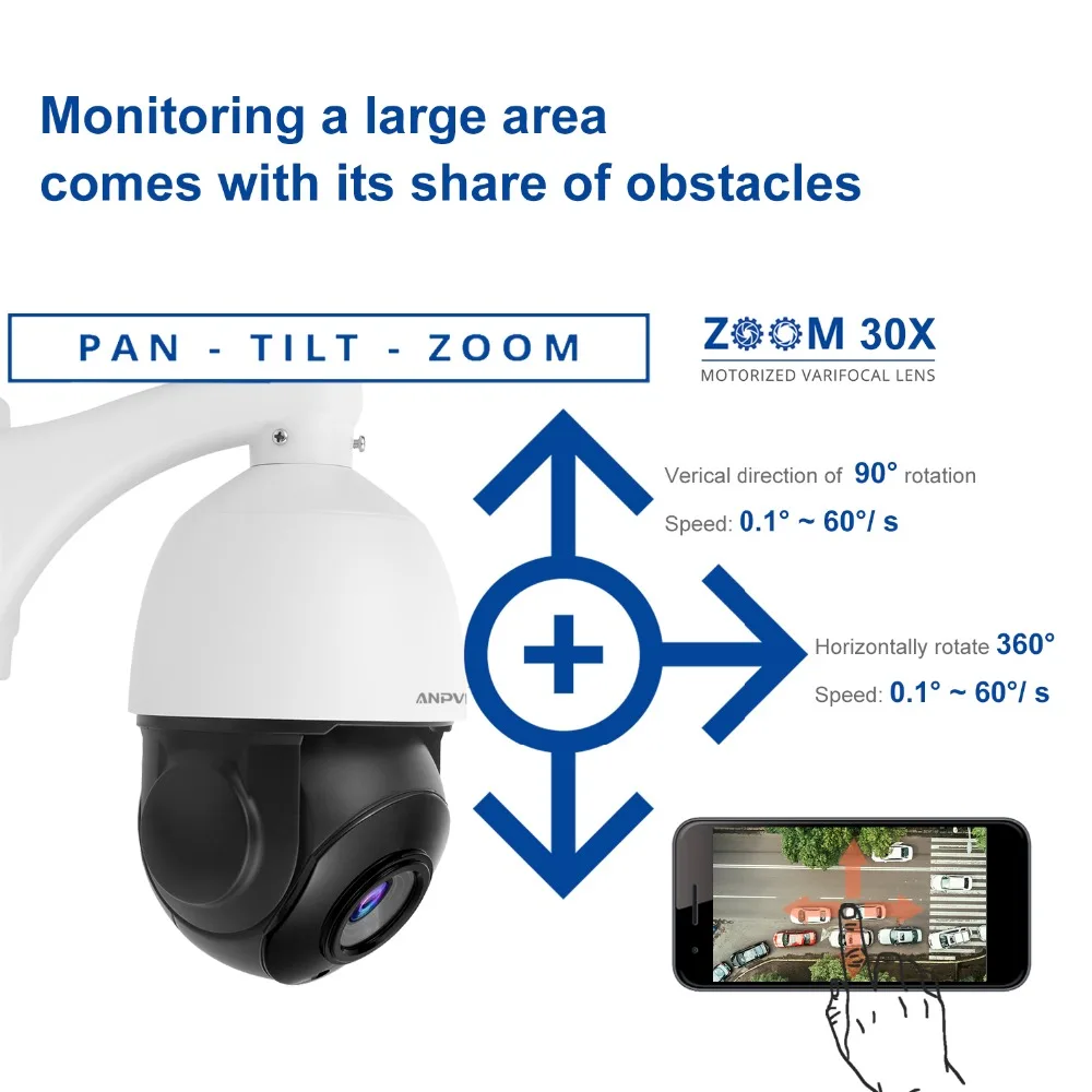 Anpviz 5MP POE IP PTZ كاميرا في الهواء الطلق شبكة سرعة قبة 30X التكبير كاميرا CCTV المراقبة 50 متر الأشعة تحت الحمراء للرؤية الليلية