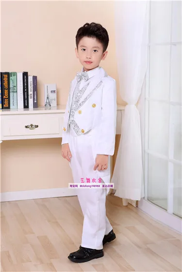 Vestido Formal de esmoquin para niño, traje de actuación de Piano, trajes de boda de cumpleaños de flores para niño, chaqueta de 5 piezas + chaleco + camisa + pantalón + corbata